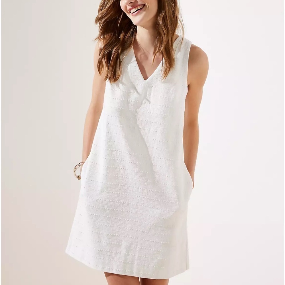 LOFT Textured sleeveless V-Neck Dress size 2 white NWT business formal